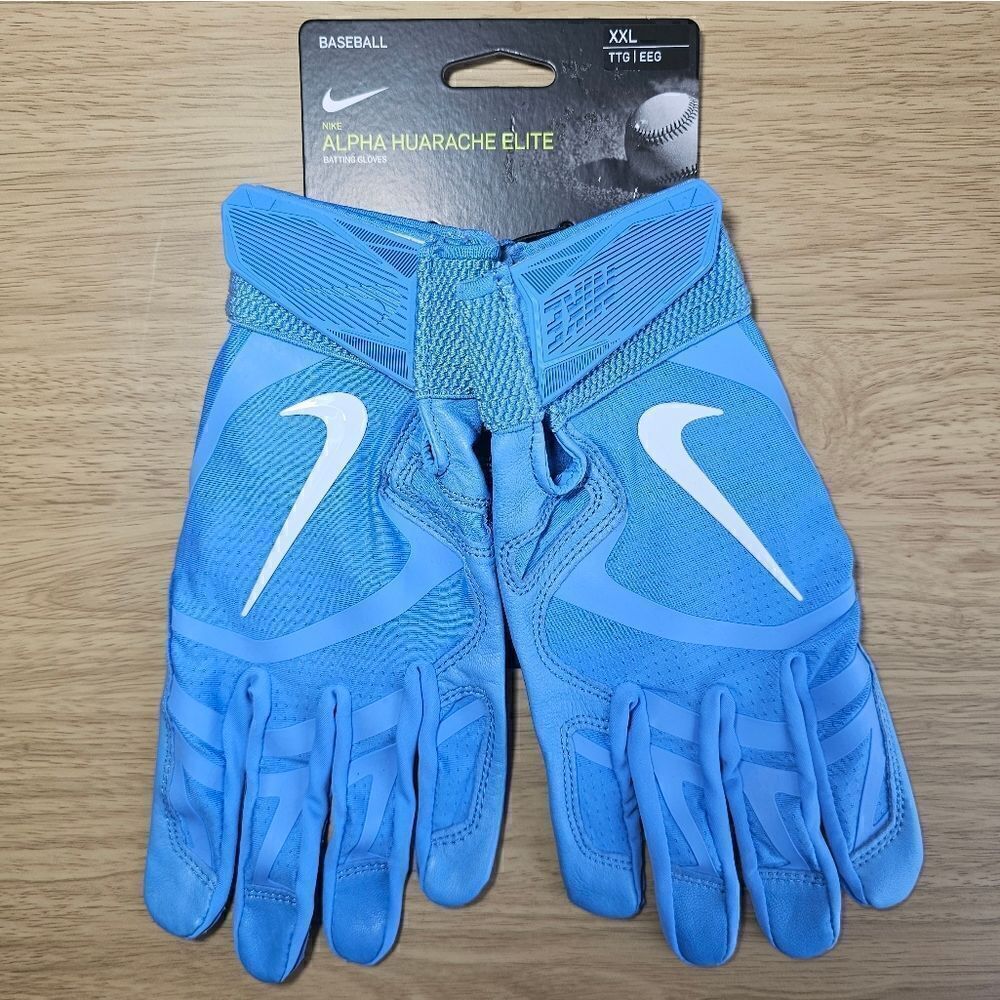 Nike Alpha Huarache Elite Baseball Batting Gloves Blue White Men's XXL Leather